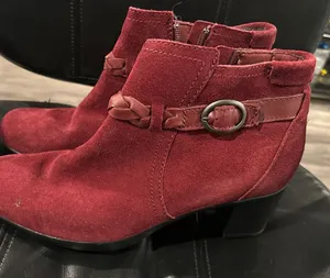 Clarks Women's Burgundy Suede Ankle Boots thumbnail 1