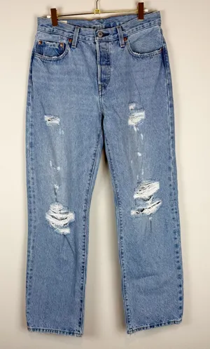 Levi’s Premium 501 Straight Leg Rigid Denim 100% Cotton Distressed Jeans Size 27 thumbnail 1
