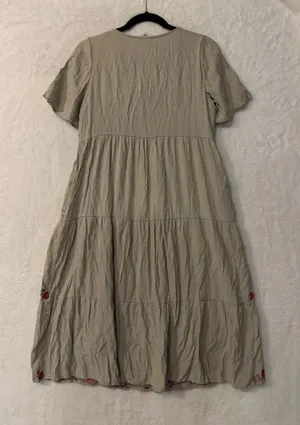 Orange Creek Floral Embroidered Tiered‎ Midi Dress Beige Boho Small ID82089 thumbnail 1