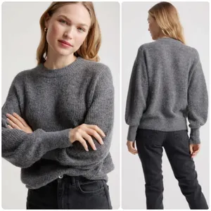 Quince Womens Baby Alpaca Wool Blend Ribbed Crew Neck Sweater Charcoal Size XS thumbnail 2