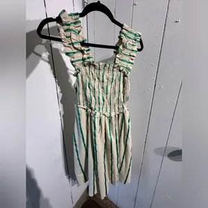 ANTHROPOLOGIE ENGLISH FACTORY Sleeveless Cream Dress with Green Stripes thumbnail 2