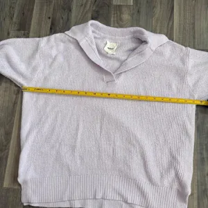 Aerie light pastel purple waffle knit collared oversized cozy sweater thumbnail 4