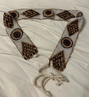 Beaded Tie-Front Waist Belt in White and Brown - New thumbnail 1