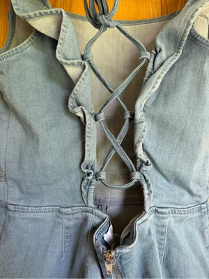 Denim Blvd Los Angeles Ruffle Strappy Denim Romper Light Wash Medium M Stretch thumbnail 5