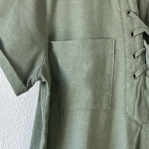 Lulu’s Olive Green Lace-Up Utility Mini Shirt Dress Short Sleeve Size Large thumbnail 5