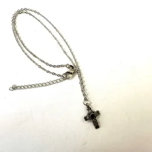 Silver tone and black dainty cross necklace thumbnail 7