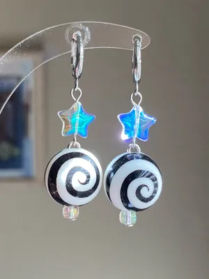 Handmade y2k funky grunge style swirl spiral uzumaki ball unique dangle earrings 🌀🖤 thumbnail 4