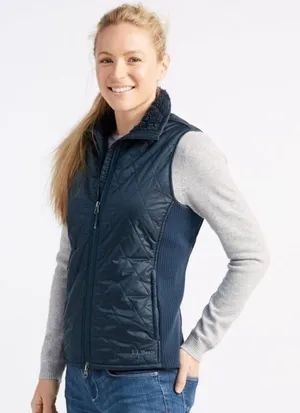 L.L.Bean‎ Vest Womens Quilted Fleece Lined Ski Hiking Navy Blue Small Petite SP thumbnail 1