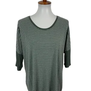 Threads Medium Striped Top Green Gray Relaxed Fit‎ Casual Basic thumbnail 2