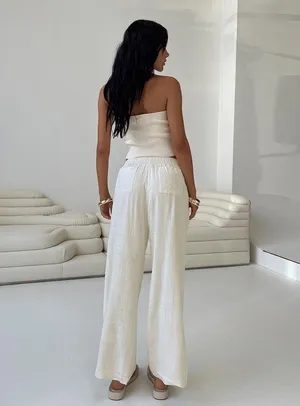 Princess Polly White Linen Blend Wide Leg Elastic Waist Pull On Lined Pants thumbnail 12