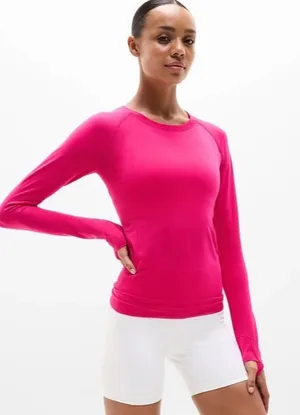 New Athleta M Momentum Seamless Top Dahlia Pink Medium Long Sleeve thumbnail 1