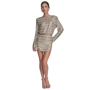 BCBG Womens Sequin Detail Striped Boat Neck Dress BD5E5180 Champaign Brown 10 thumbnail 8