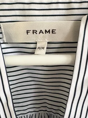 Like New FRAME Striped V Neck Puff Sleeve Organic Cotton Top Medium Retail $298 thumbnail 7