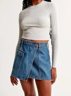 Abercrombie & Fitch High Rise Denim Mini Wrap Skirt thumbnail 1