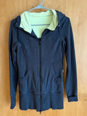 Lululemon Athletica Women Charcoal Grey Lime Green‎ Hoodie Jacket Size 4 thumbnail 1