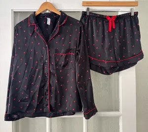 Stars Above Women's Black and Red Heart Pajama Set + Matching Pillowcase thumbnail 1