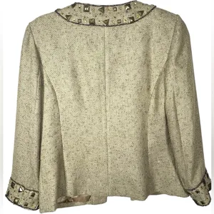Boston Proper Women’s Stud Beaded Embellished Tan Tweed Jacket‎ Blazer Size 8 thumbnail 4
