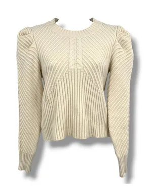 Allison Cecile Cream Ribbed Sweater Puff Sleeves Size XS Coquette Balletcore thumbnail 1