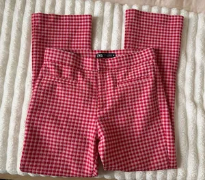 Zara Red and Pink Gingham Casual Pants thumbnail 1