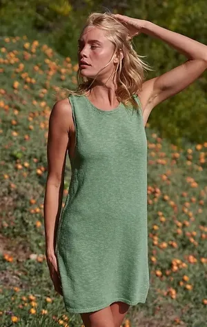 New Free People Beach Nina Sweater Mini Dress In Cool Moss thumbnail 1
