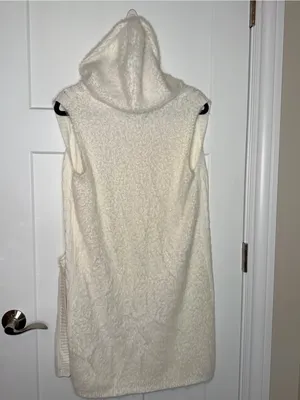 Oliver Ivory Fuzzy Knit Sweater Hooded Cardigan Vest thumbnail 3