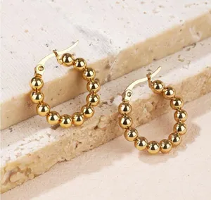 Gold Bead Hoop Earrings thumbnail 1