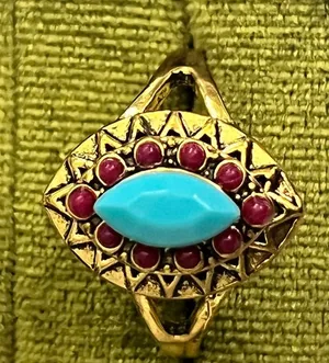 Vintage/Bohemian Design Stainless Steel Golden w/ Multicolor Beads Ring S 9 thumbnail 1