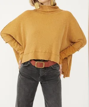 We The Free Free People Waffle Knit Poncho Top S Mock Neck Thumb Hole Rust thumbnail 2