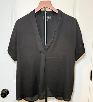 Lulus Black Sheer Blouse Size L Short Sleeve Relaxed Fit Boho Minimalist Chic thumbnail 1