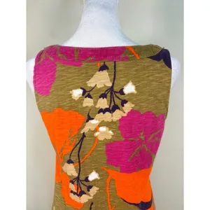 Boden Floral Shift Dress‎ 6L Green Orange V-Neck Crochet Trim Cotton Excellent thumbnail 11