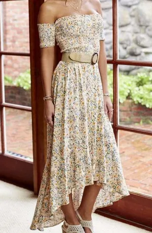 Altar’d State Olivia Maxi Dress Floral Smock Off Shoulder High Low, Women Small thumbnail 3