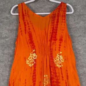 Soft Surroundings Size-L Maxi Dress Orange Tie Dye Metallic Gold Embroidered thumbnail 6