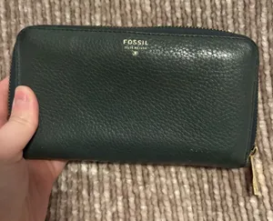Fossil Pebbled Leather Zip Wallet in Forest Green with Gold Hardware thumbnail 1