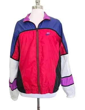 Nike‎ Vintage 90s Style Colorblock Windbreaker Jacket Red Blue Purple Womens L thumbnail 1