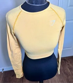 Gym Shark Long Sleeve Cropped Activewear Top - Women's Size XSmall Yellow thumbnail 1