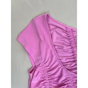 Open Edit Pink Ruched Short Sleeves Scoop Neck Stretchy Top Assymetrical Size L thumbnail 4