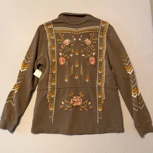 Driftwood Boho Floral Embroidered Zip Utility Jacket Green Womens Size S thumbnail 4