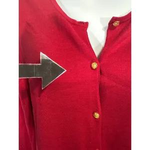 Lauren Ralph Lauren Red Silk Blend Button‎ Front Cardigan Large Coastal Grandma thumbnail 6