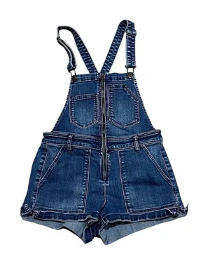 American Eagle Outfitters Shortalls Womens S Blue Denim Stretch Zip Front thumbnail 1