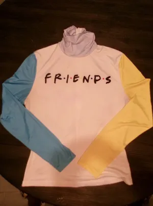 Friends Logo Colorblock Turtleneck Top - White, Blue & Yellow thumbnail 4