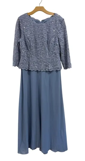 Alex Evenings Petite Sky Blue Lace Sequin Chiffon Gown Special Occasion 14P thumbnail 1