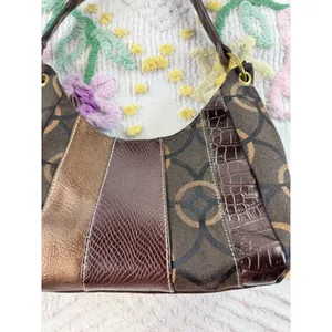 Juici Couture Vintage Mixed-Media Hobo Bag Brown Monogram Croc Snake Print Purse thumbnail 6