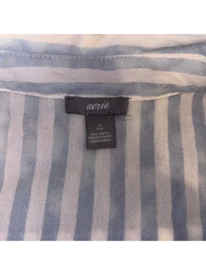 Aerie Freyed Hem Woman’s S Blue and White Striped Button-Up Shirt thumbnail 7