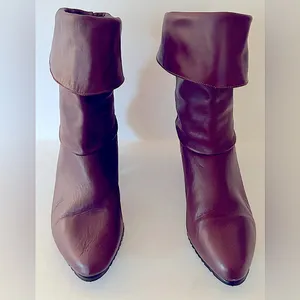 Women’s Burgundy Fold Down Mid Calf Faux Leather Block Heel Boots thumbnail 3