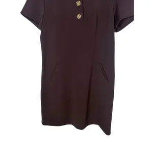 Dressbarn Womens Brown Short Sleeve Shift Dress Gold Button Pockets Size 8 thumbnail 2