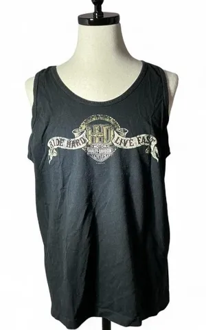 Harley Davidson "Ride Hard Live Fast" Graphic Tank‎ Top Simi Valley Motor Cycles thumbnail 1