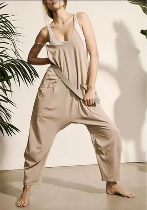 Free People Movemen Mocha Latte oversized Hot Shot Jumpsuit Sz small thumbnail 1