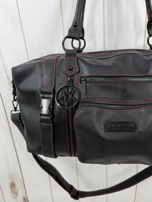 Killstar Black Duffel Bag with Red Stitching and Pentagram Pulls thumbnail 2