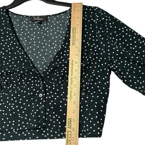 Lulus Women's L Love Always Forest Green‎ Polka Dot Long Sleeve Crop Top Cropped thumbnail 9