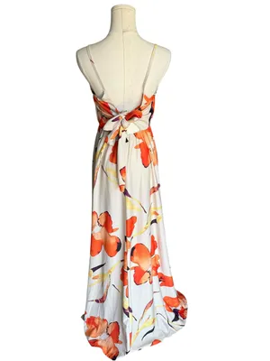 ASOS DESIGN - NWT Floral Plunge Tie Back Maxi Dress Cream Orange Sz 6 thumbnail 6